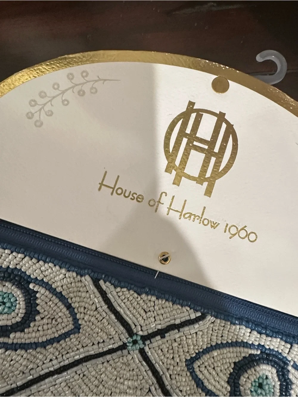 House of Harlow 1960 Blue and White Beaded Eye Motif Wristlet